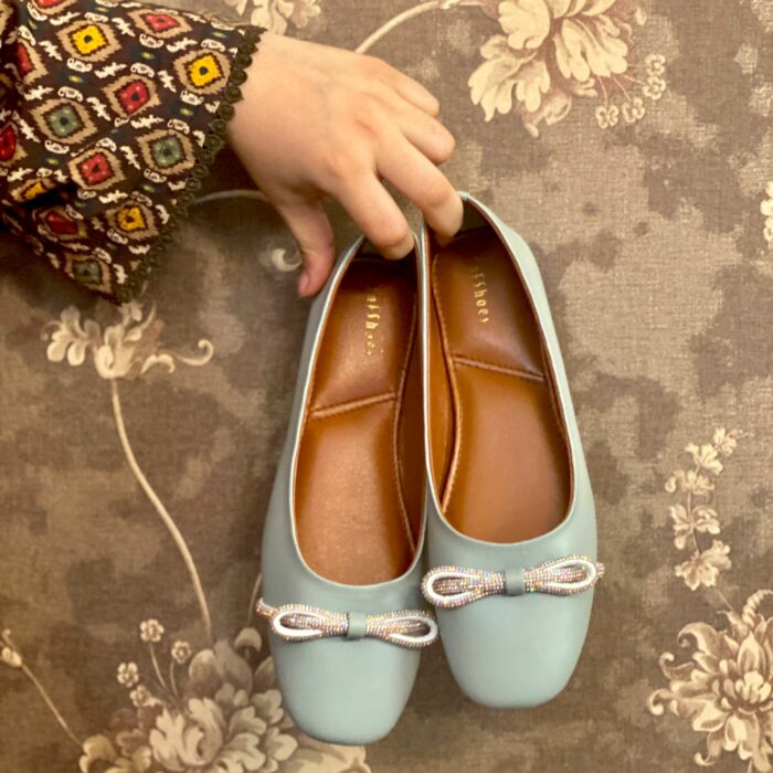 Sea Green pumps with bow detailing